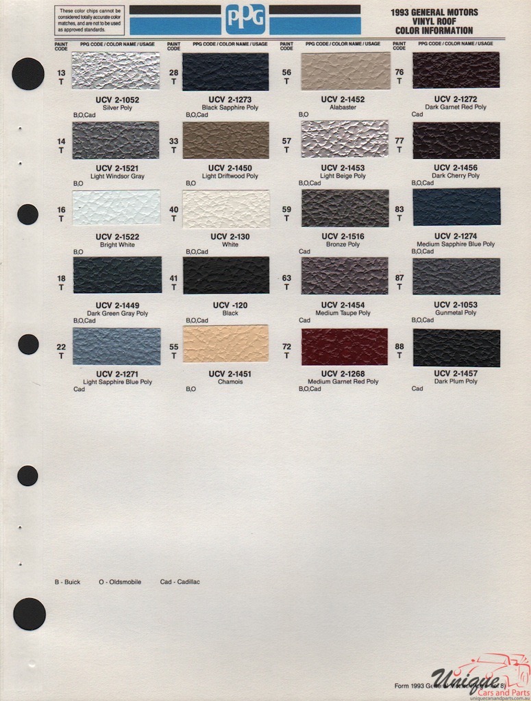 1993 General Motors Paint Charts PPG 4